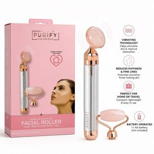 Purify Electric Vibrating Facial Roller Rose Quartz Massager - Brand New W/Box!!